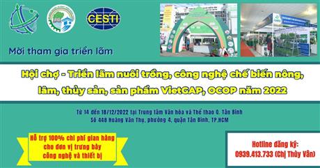 Mời tham dự " Hội chợ - Triển lãm nuôi trồng, công nghệ chế biến nông, lâm, thủy sản, sản phẩm VietGAP, OCOP năm 2022 và Phiên chợ Khuyến mại quận Tân Bình năm 2022"